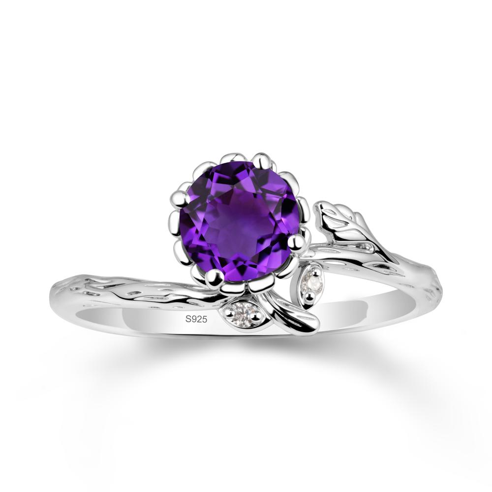 Woodgrain Textured Band Floral Amethyst Ring - LUO Jewelry #metal_sterling silver