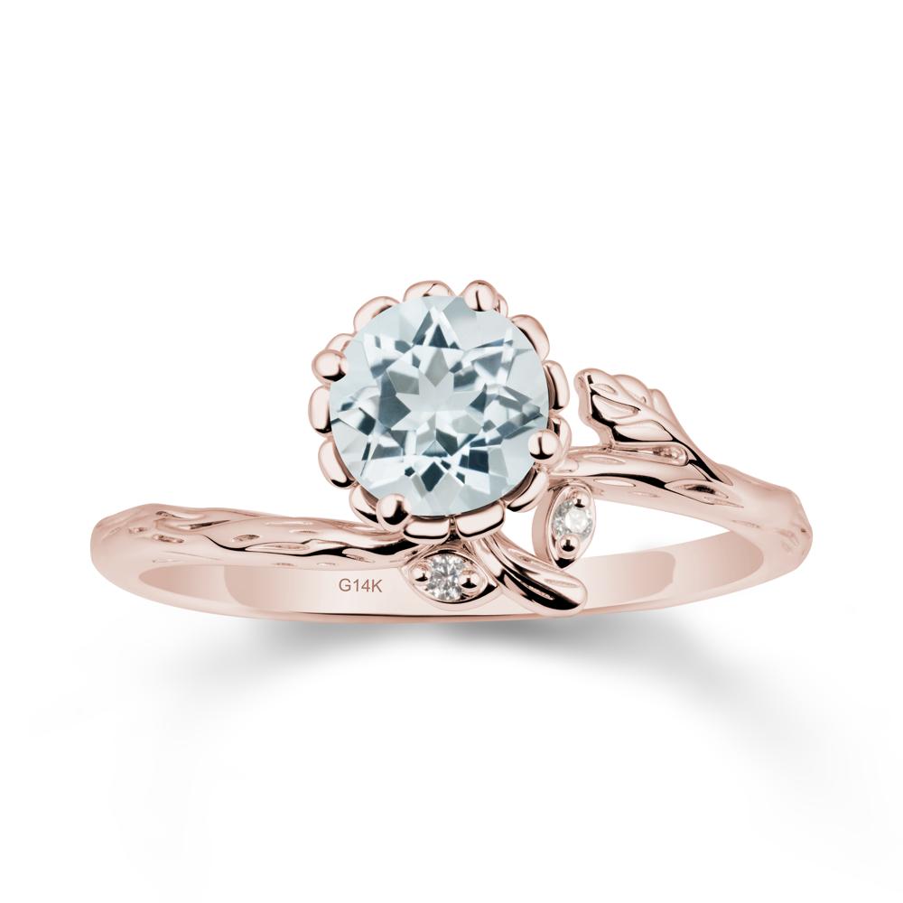Floral Aquamarine Ring with Leaf - LUO Jewelry #metal_14k rose gold