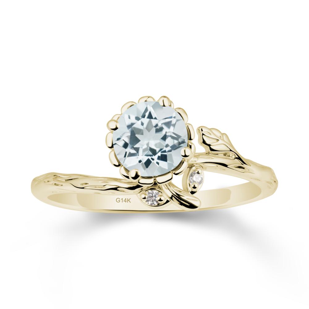 Floral Aquamarine Ring with Leaf - LUO Jewelry #metal_14k yellow gold