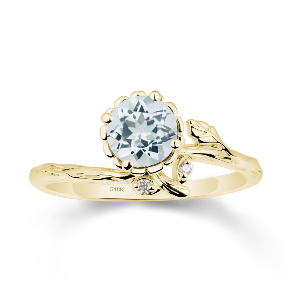 Floral Aquamarine Ring with Leaf - LUO Jewelry #metal_18k yellow gold