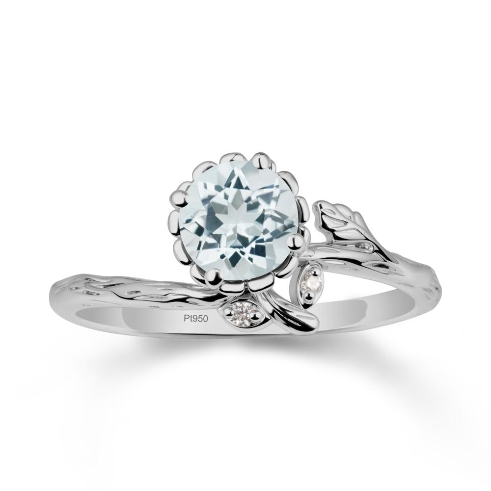 Floral Aquamarine Ring with Leaf - LUO Jewelry #metal_platinum