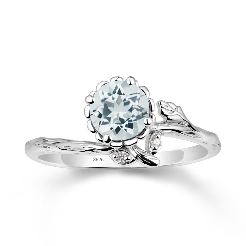 Floral Aquamarine Ring with Leaf - LUO Jewelry #metal_sterling silver