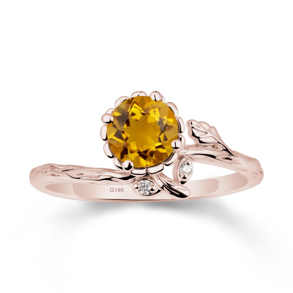 Floral Citrine Ring with Leaf - LUO Jewelry #metal_14k rose gold