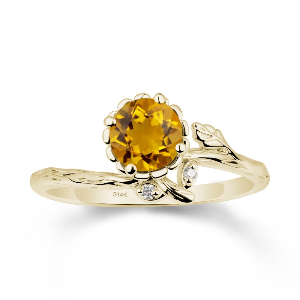 Floral Citrine Ring with Leaf - LUO Jewelry #metal_14k yellow gold
