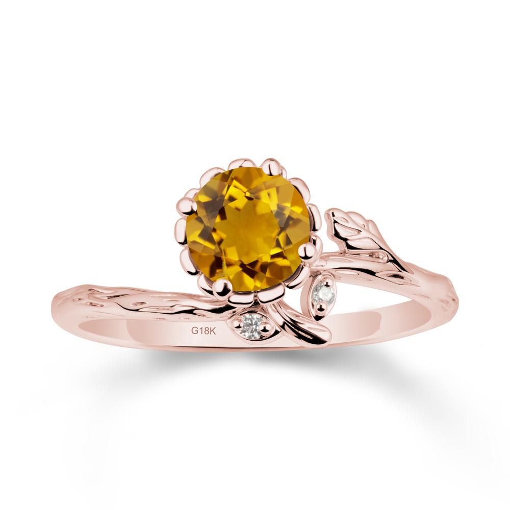 Floral Citrine Ring with Leaf - LUO Jewelry #metal_18k rose gold