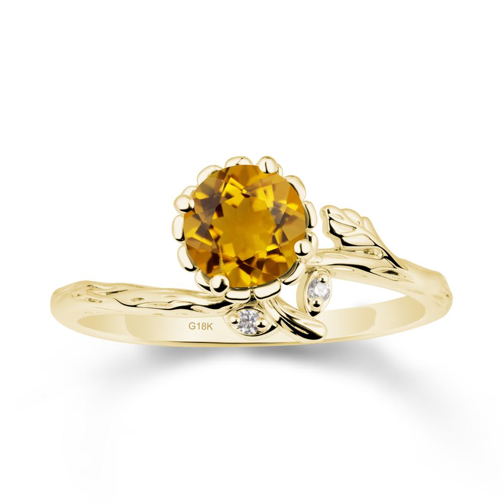 Floral Citrine Ring with Leaf - LUO Jewelry #metal_18k yellow gold