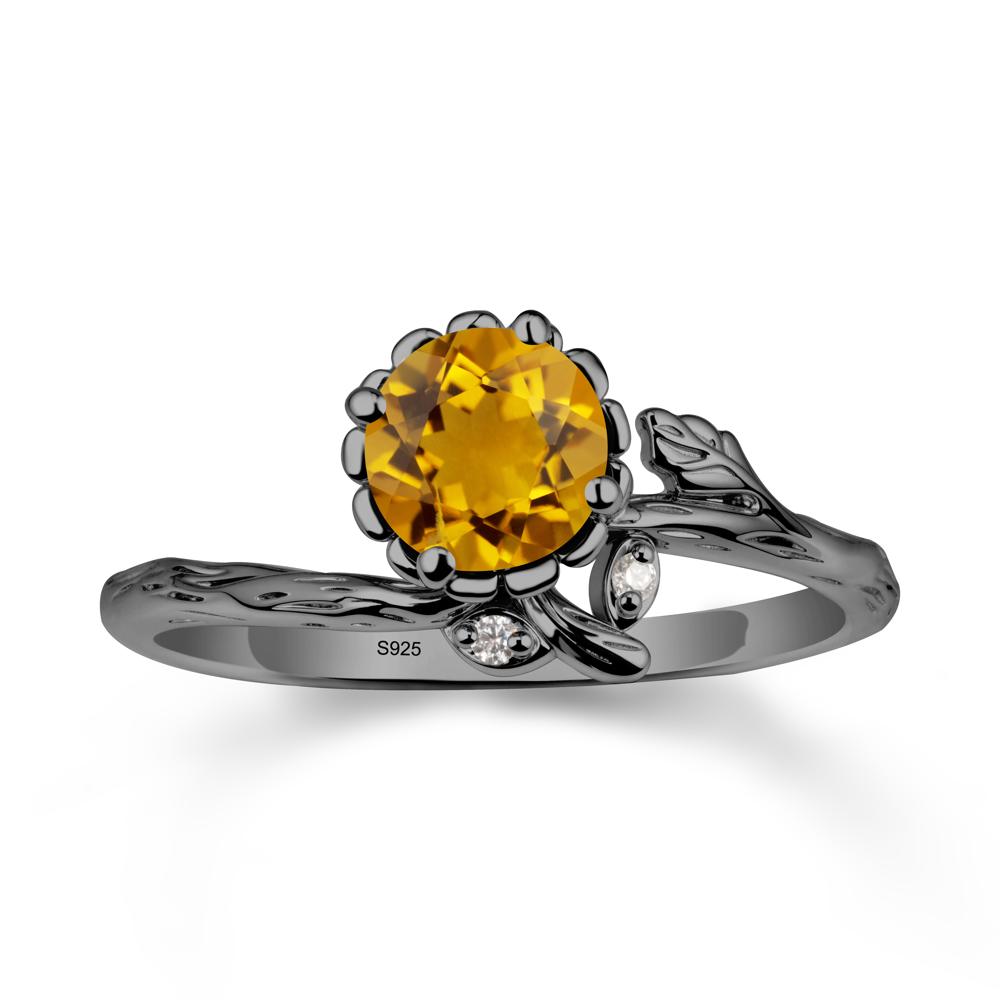 Floral Citrine Ring with Leaf - LUO Jewelry #metal_black finish sterling silver