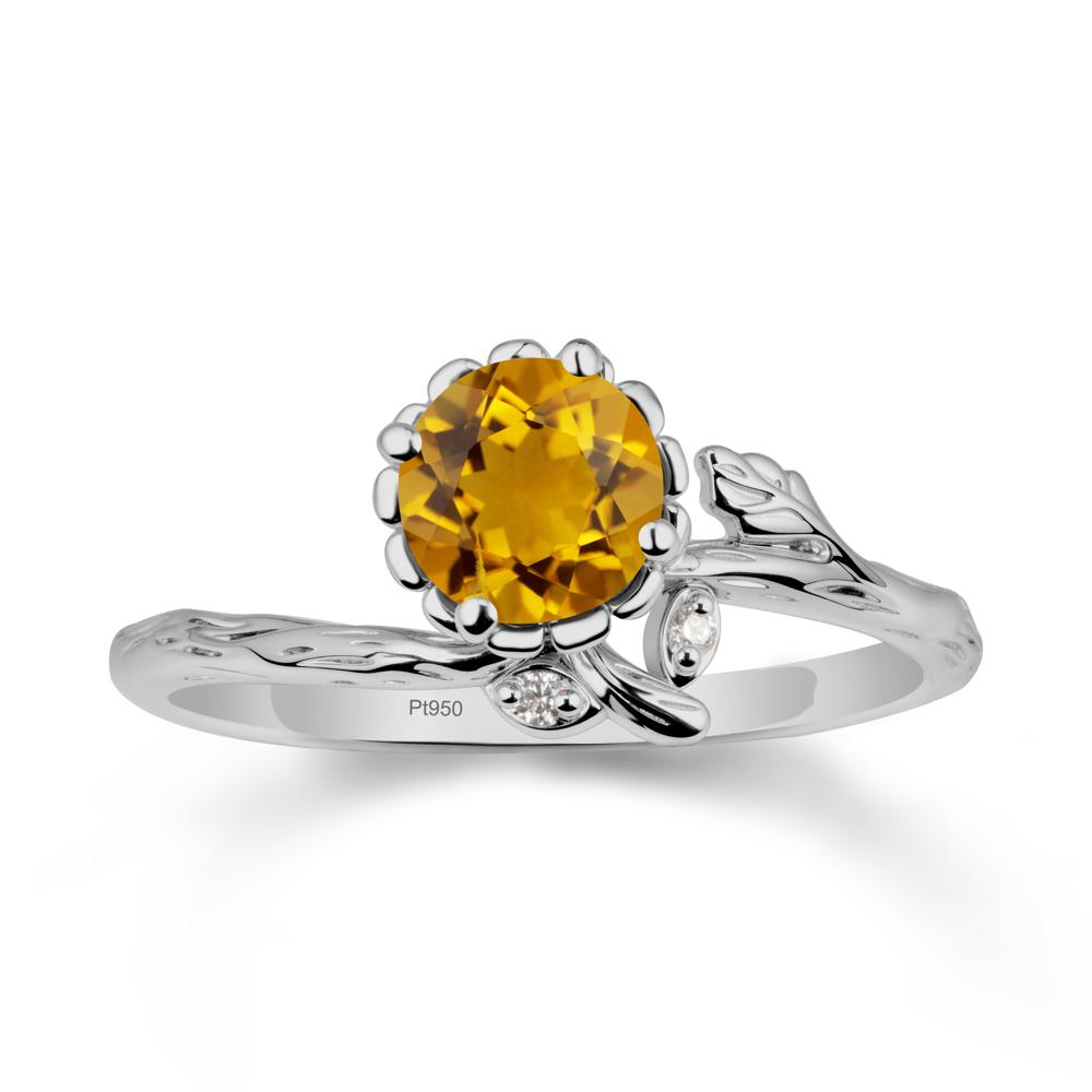Floral Citrine Ring with Leaf - LUO Jewelry #metal_platinum