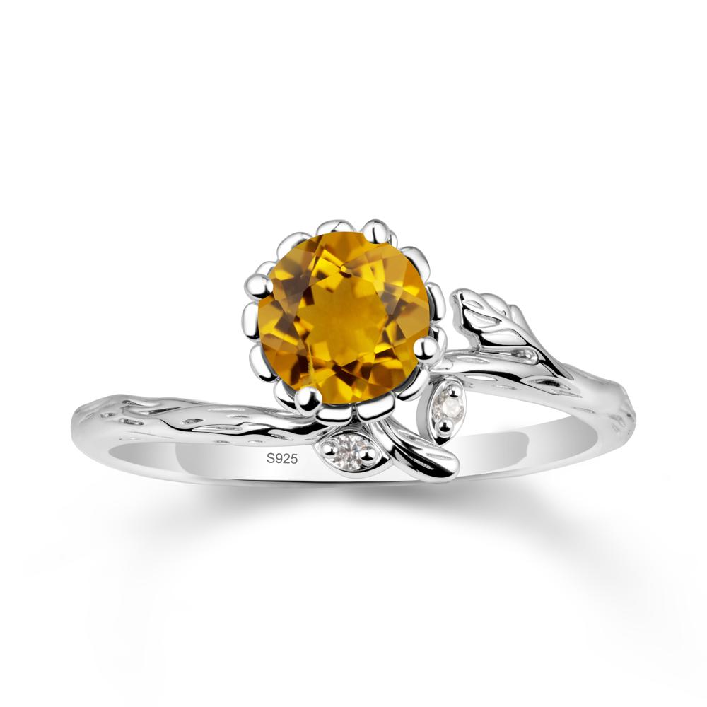 Floral Citrine Ring with Leaf - LUO Jewelry #metal_sterling silver