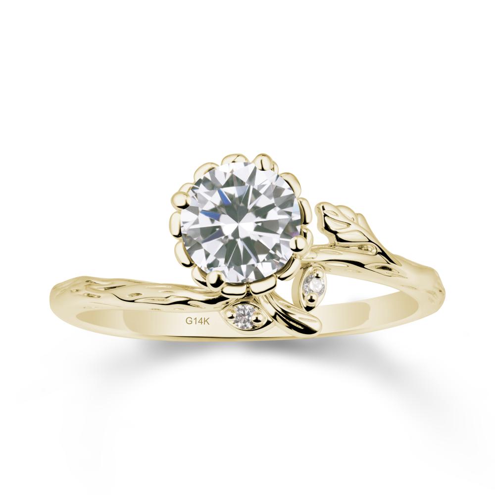 Woodgrain Textured Band Floral Cubic Zirconia Ring - LUO Jewelry #metal_14k yellow gold