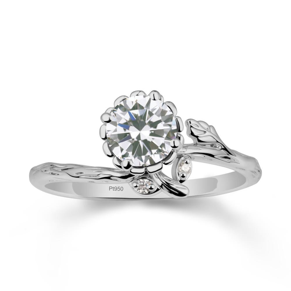 Woodgrain Textured Band Floral Cubic Zirconia Ring - LUO Jewelry #metal_platinum
