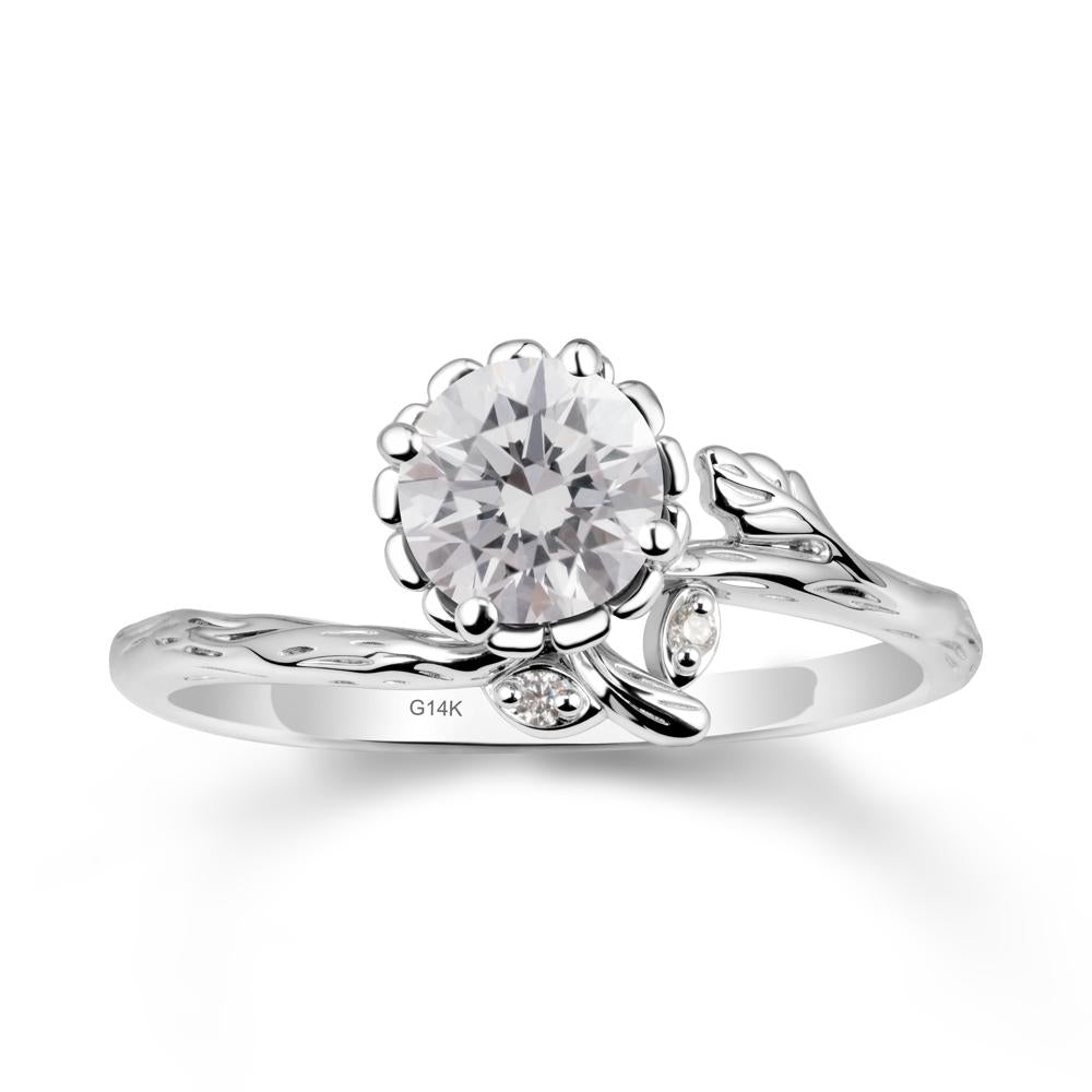 Floral Diamond Ring with Leaf - LUO Jewelry #metal_14k white gold