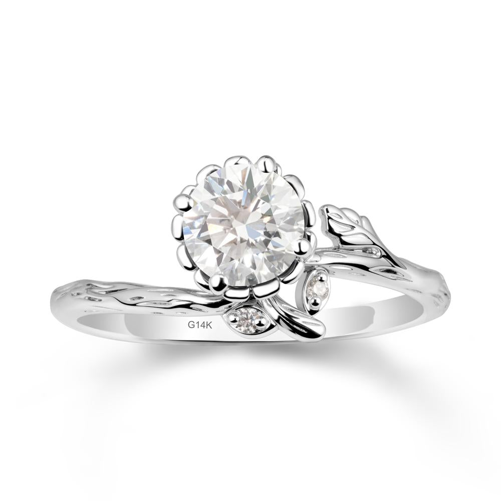 Floral Diamond Ring with Leaf - LUO Jewelry #metal_14k white gold