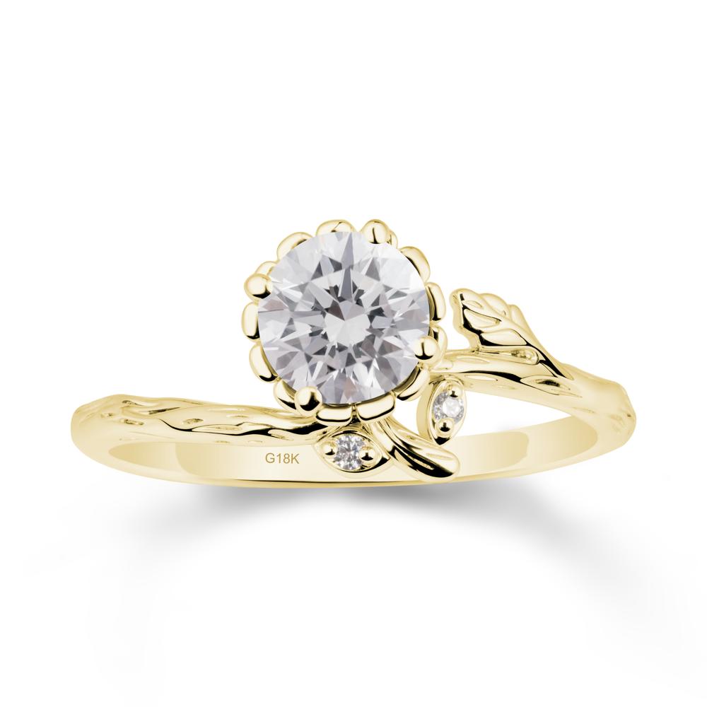 Floral Diamond Ring with Leaf - LUO Jewelry #metal_18k yellow gold