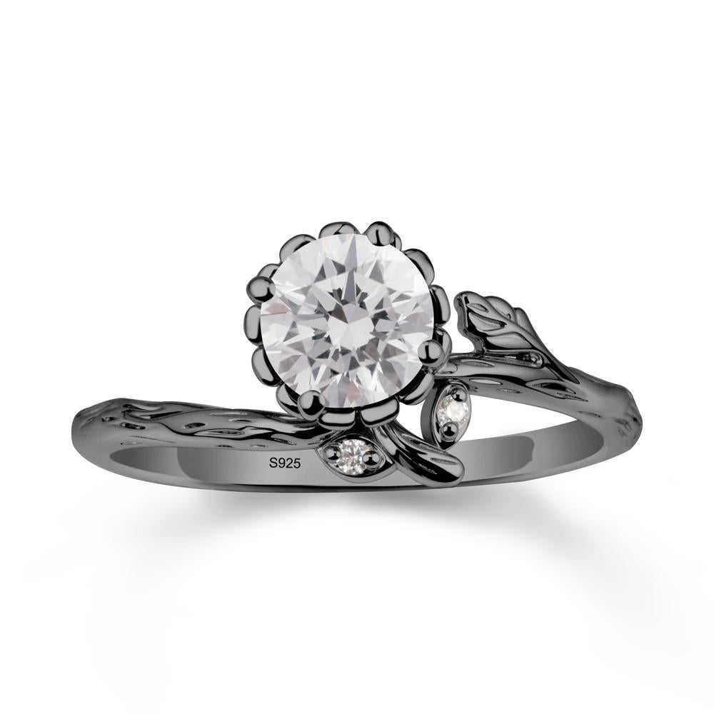 Floral Diamond Ring with Leaf - LUO Jewelry #metal_black finish sterling silver