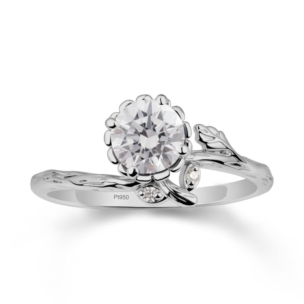 Floral Diamond Ring with Leaf - LUO Jewelry #metal_platinum