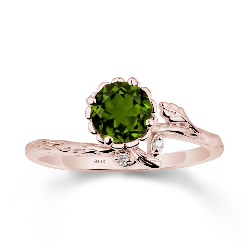 Woodgrain Textured Band Floral Diopside Ring - LUO Jewelry #metal_14k rose gold