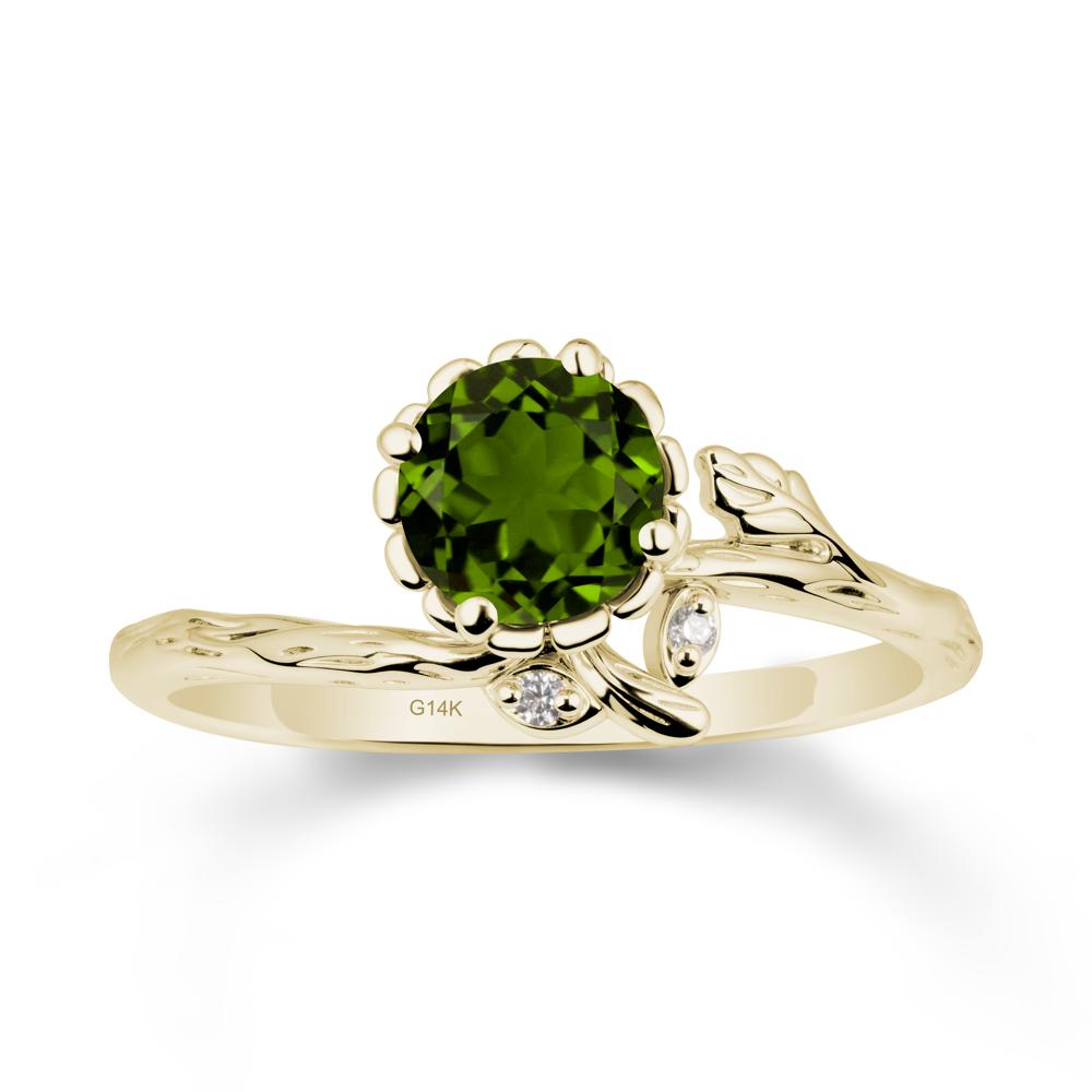 Woodgrain Textured Band Floral Diopside Ring - LUO Jewelry #metal_14k yellow gold