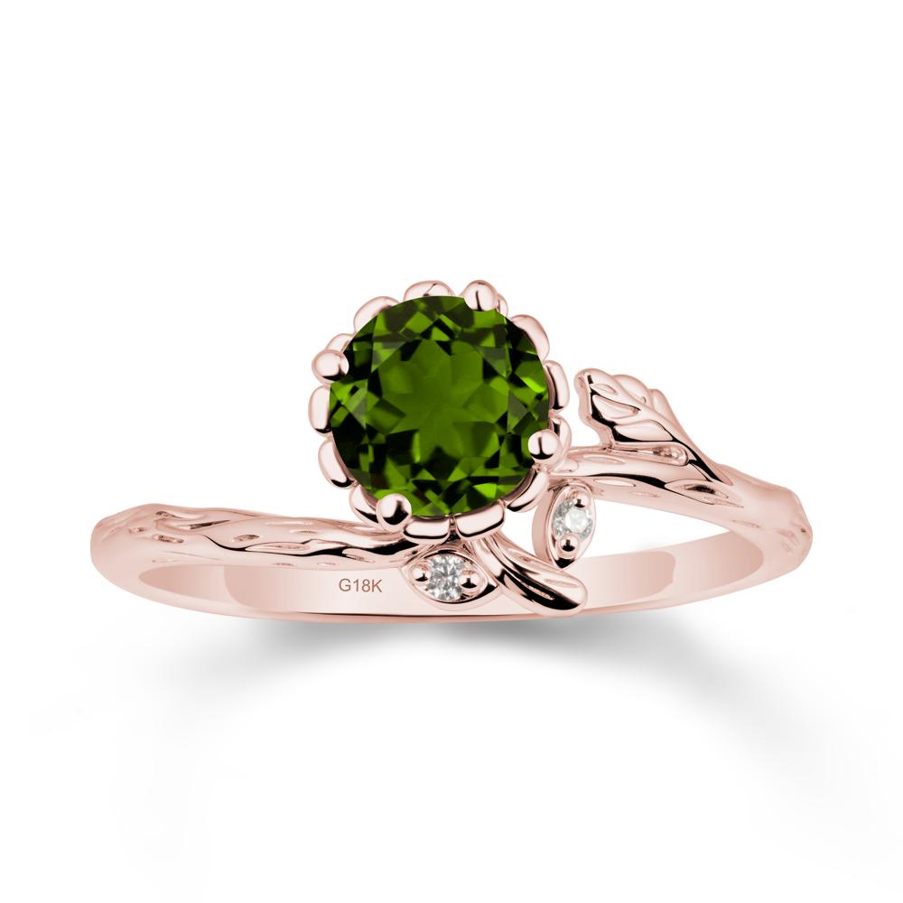 Woodgrain Textured Band Floral Diopside Ring - LUO Jewelry #metal_18k rose gold