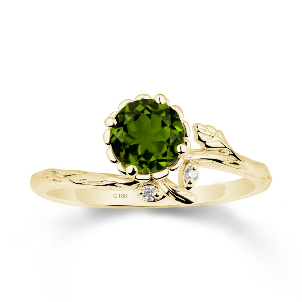 Woodgrain Textured Band Floral Diopside Ring - LUO Jewelry #metal_18k yellow gold