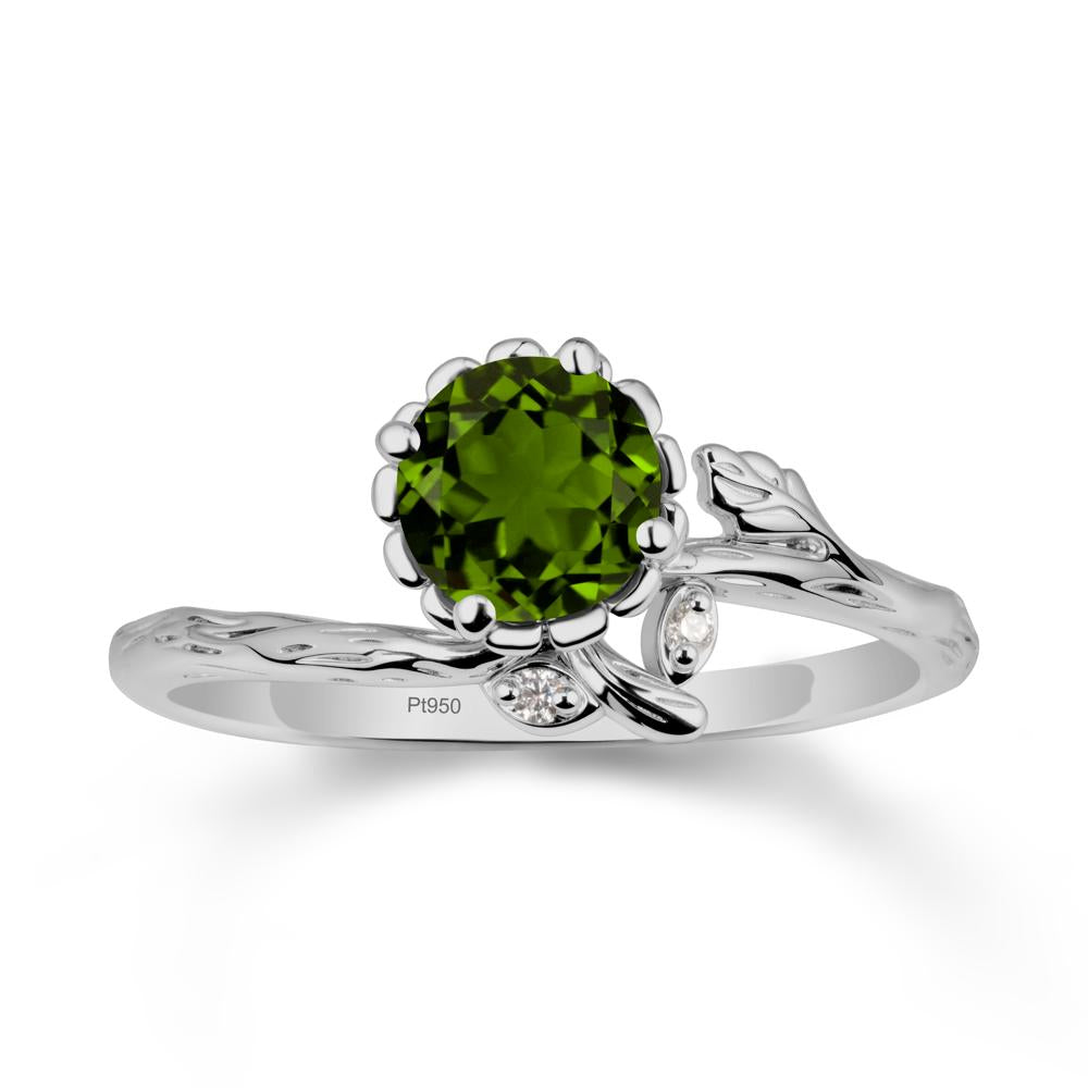 Woodgrain Textured Band Floral Diopside Ring - LUO Jewelry #metal_platinum