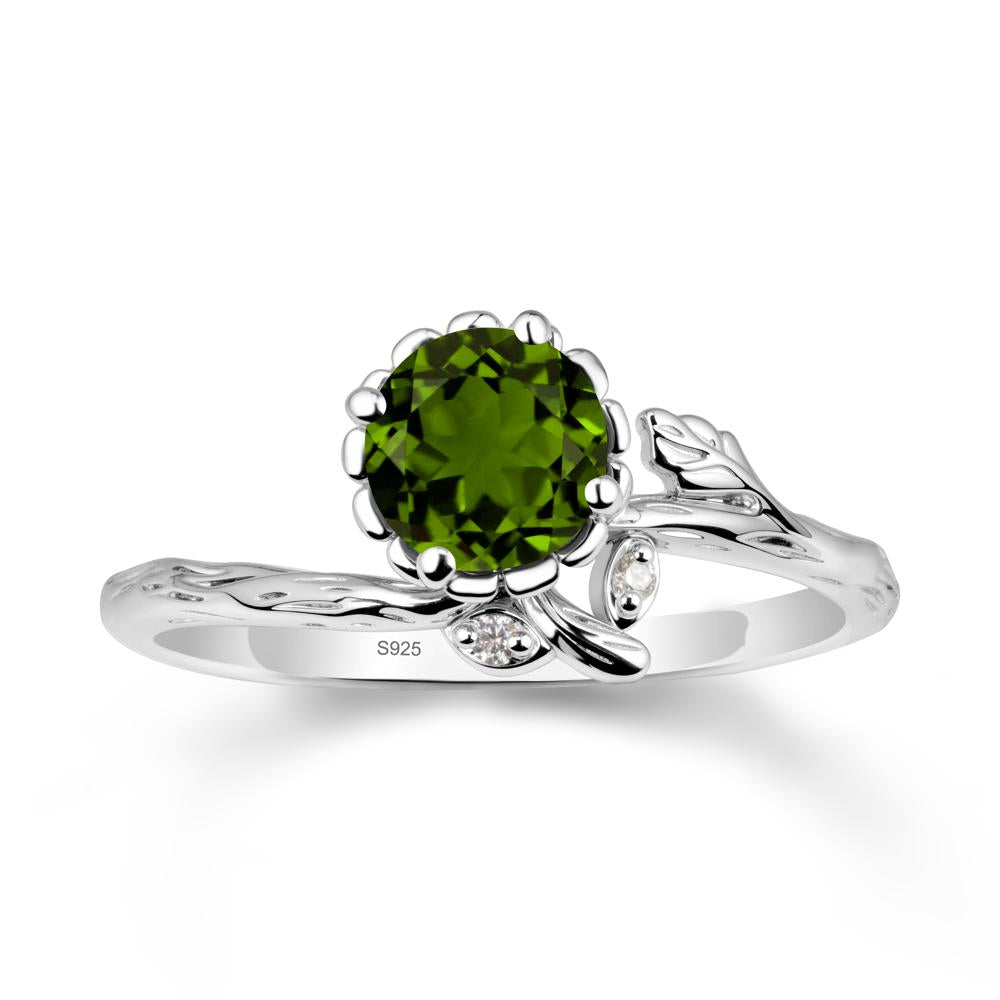 Woodgrain Textured Band Floral Diopside Ring - LUO Jewelry #metal_sterling silver