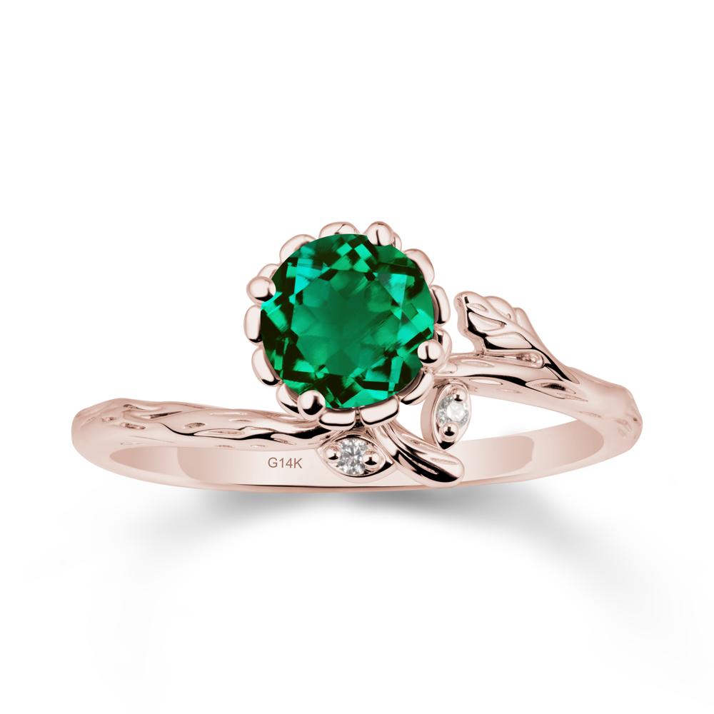 Floral Emerald Ring with Leaf - LUO Jewelry #metal_14k rose gold