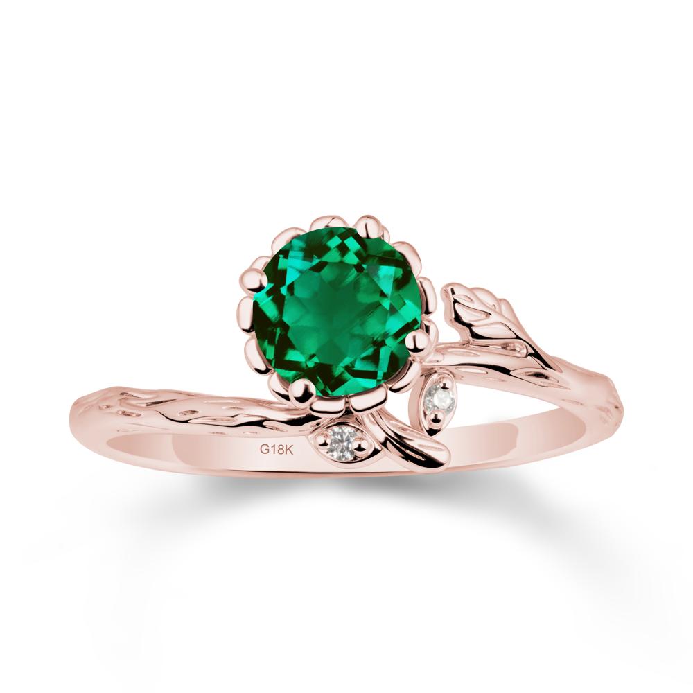 Floral Emerald Ring with Leaf - LUO Jewelry #metal_18k rose gold