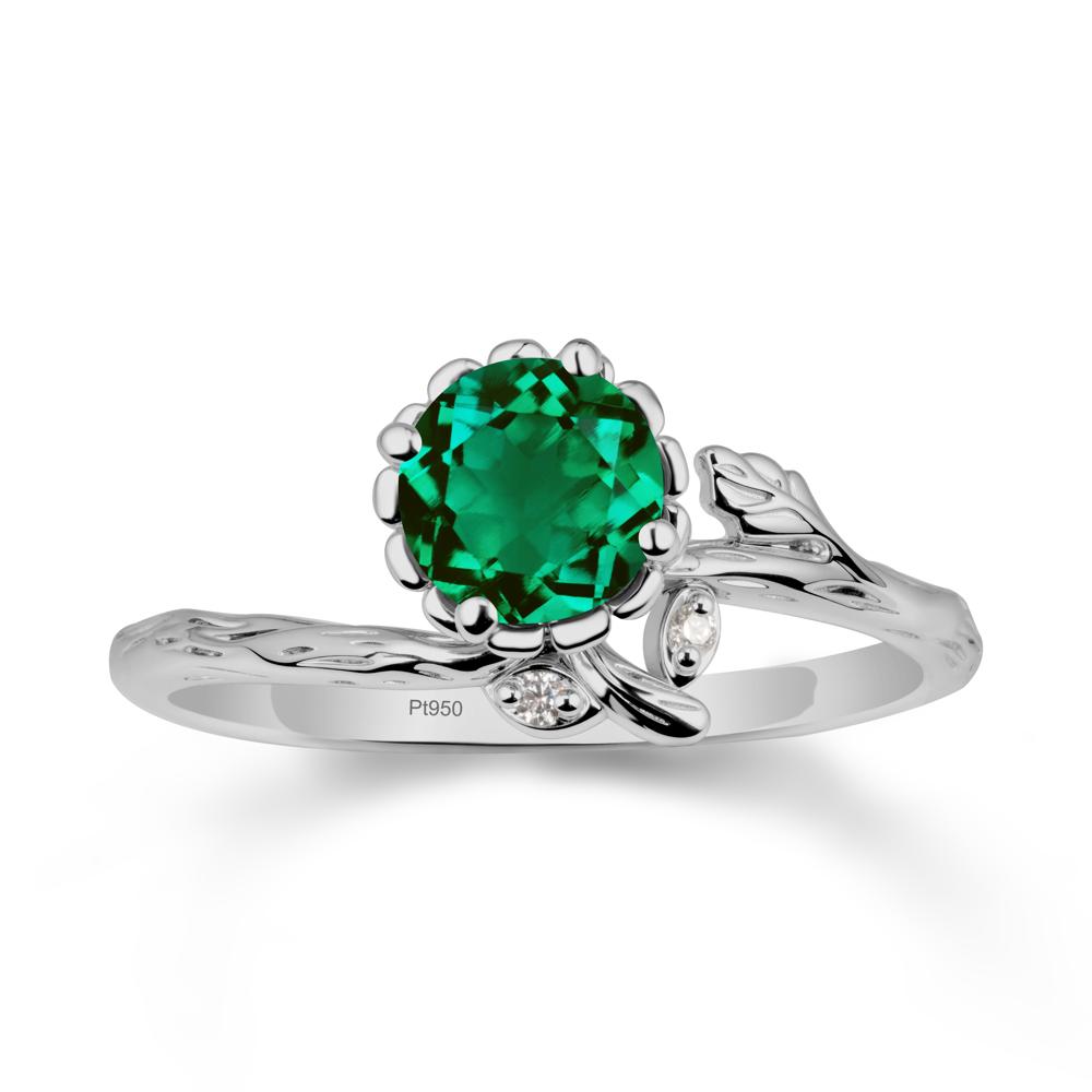 Floral Emerald Ring with Leaf - LUO Jewelry #metal_platinum