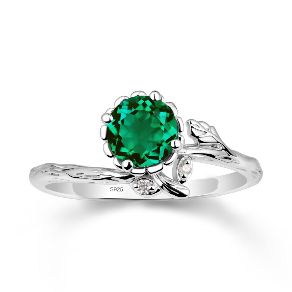 Floral Emerald Ring with Leaf - LUO Jewelry #metal_sterling silver