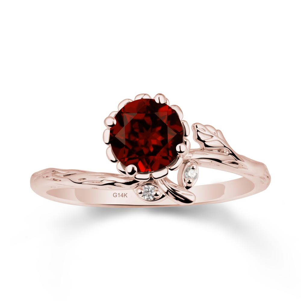 Woodgrain Textured Band Floral Garnet Ring - LUO Jewelry #metal_14k rose gold