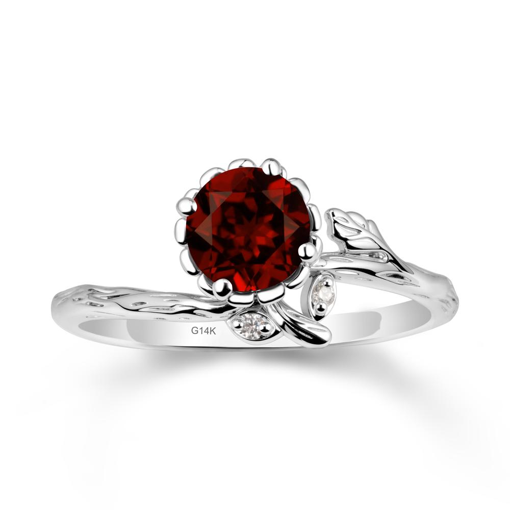 Woodgrain Textured Band Floral Garnet Ring - LUO Jewelry #metal_14k white gold