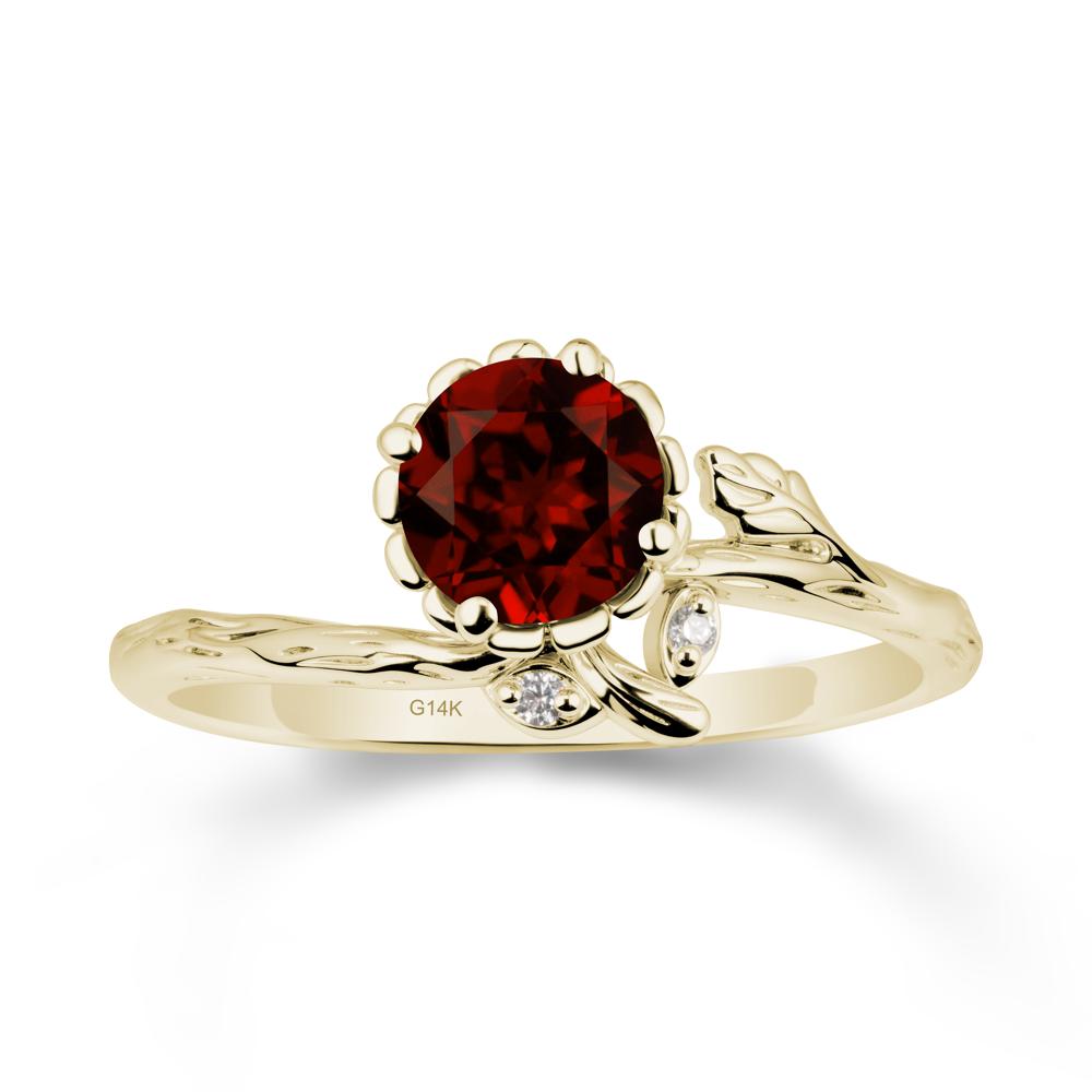 Woodgrain Textured Band Floral Garnet Ring - LUO Jewelry #metal_14k yellow gold