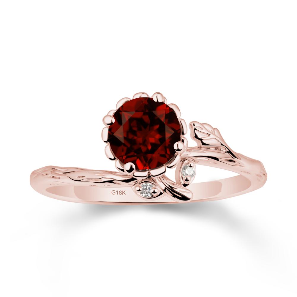 Woodgrain Textured Band Floral Garnet Ring - LUO Jewelry #metal_18k rose gold