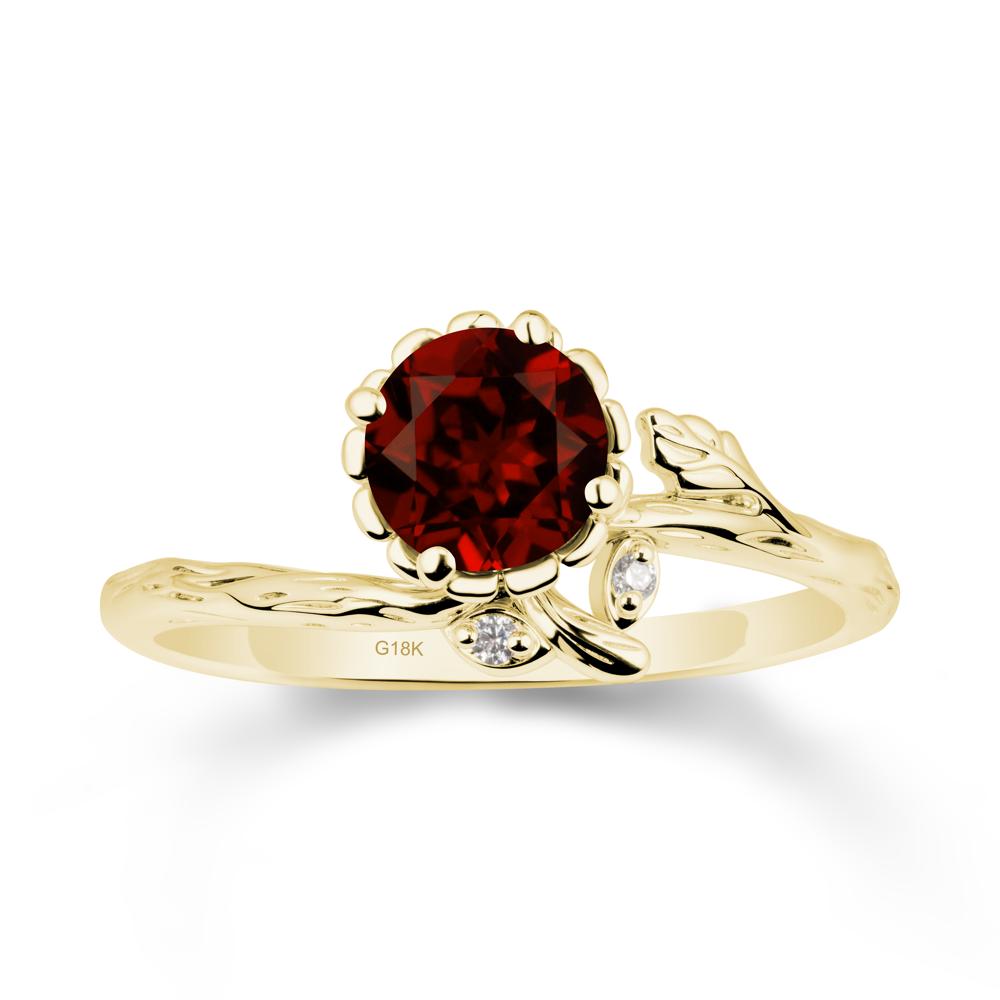 Woodgrain Textured Band Floral Garnet Ring - LUO Jewelry #metal_18k yellow gold