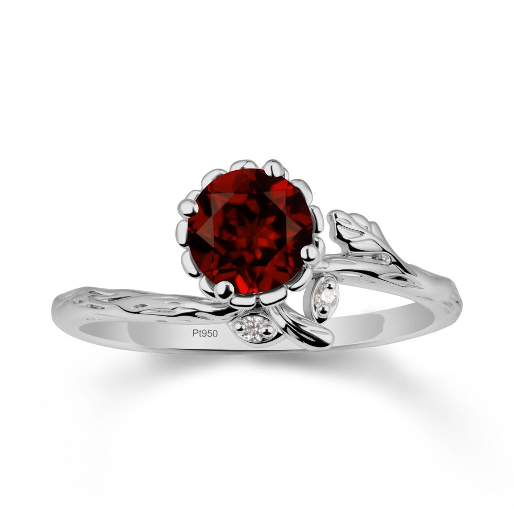 Woodgrain Textured Band Floral Garnet Ring - LUO Jewelry #metal_platinum