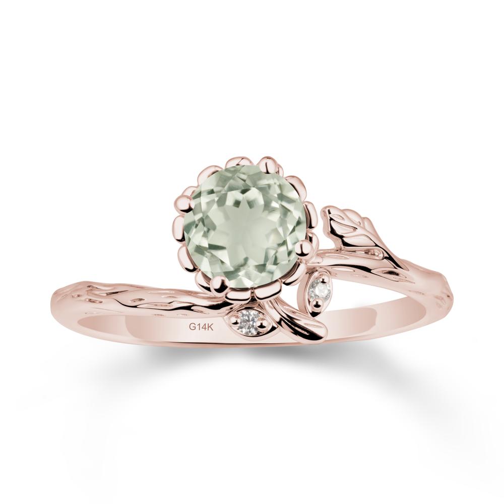 Floral Green Amethyst Ring with Leaf - LUO Jewelry #metal_14k rose gold