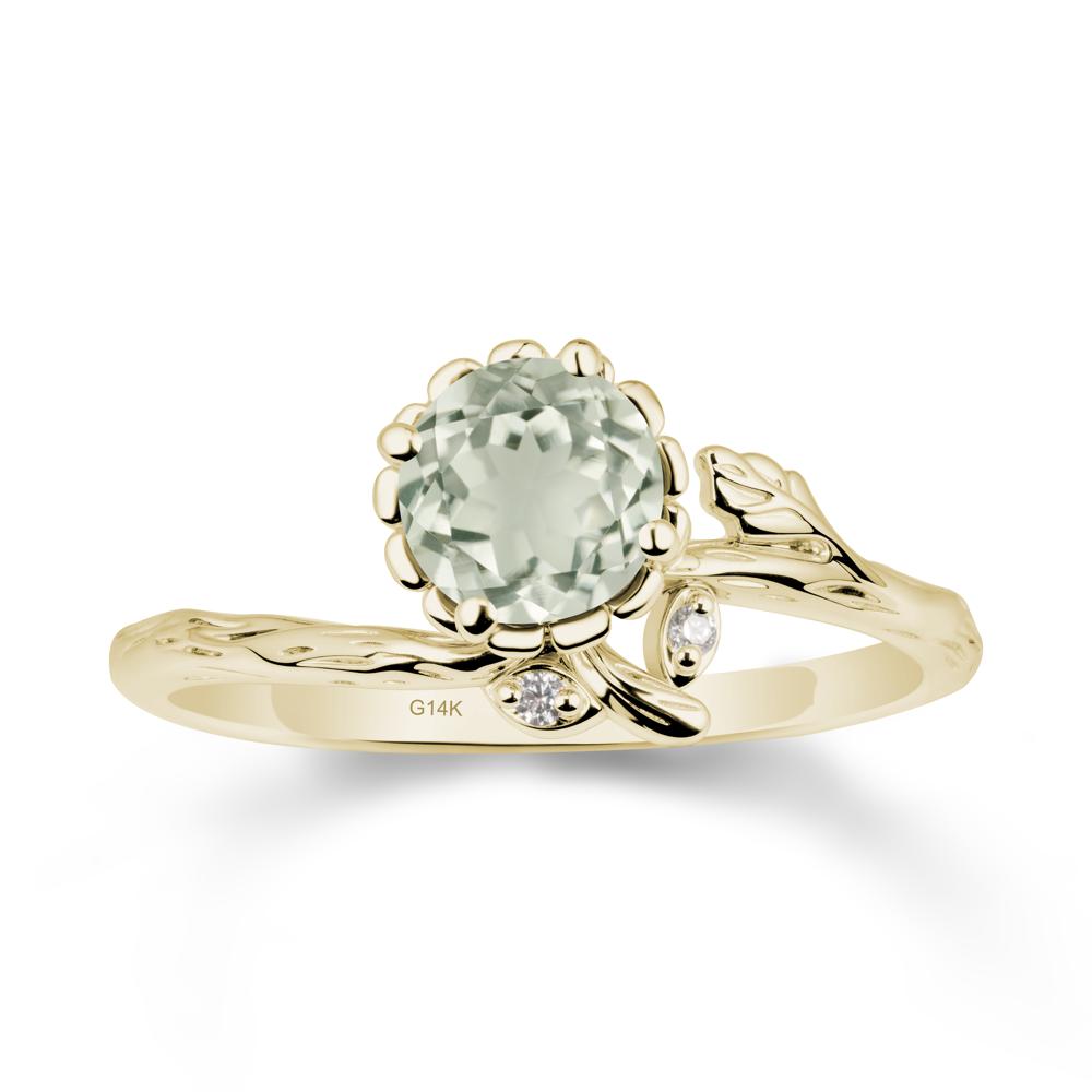 Floral Green Amethyst Ring with Leaf - LUO Jewelry #metal_14k yellow gold