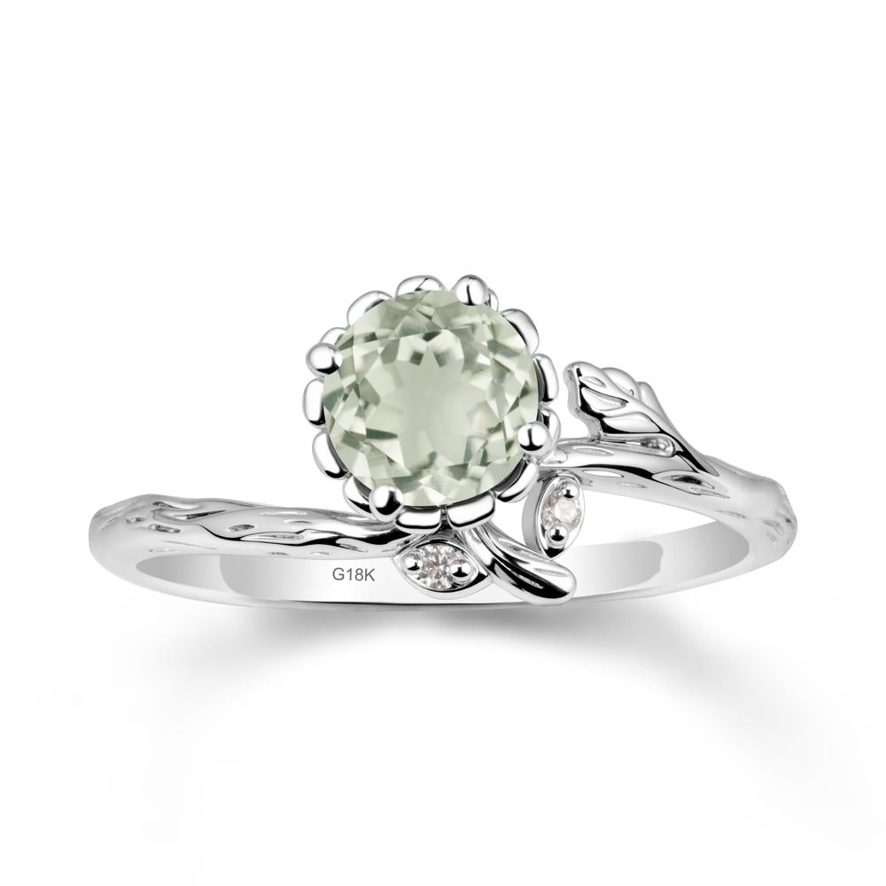 Floral Green Amethyst Ring with Leaf - LUO Jewelry #metal_18k white gold