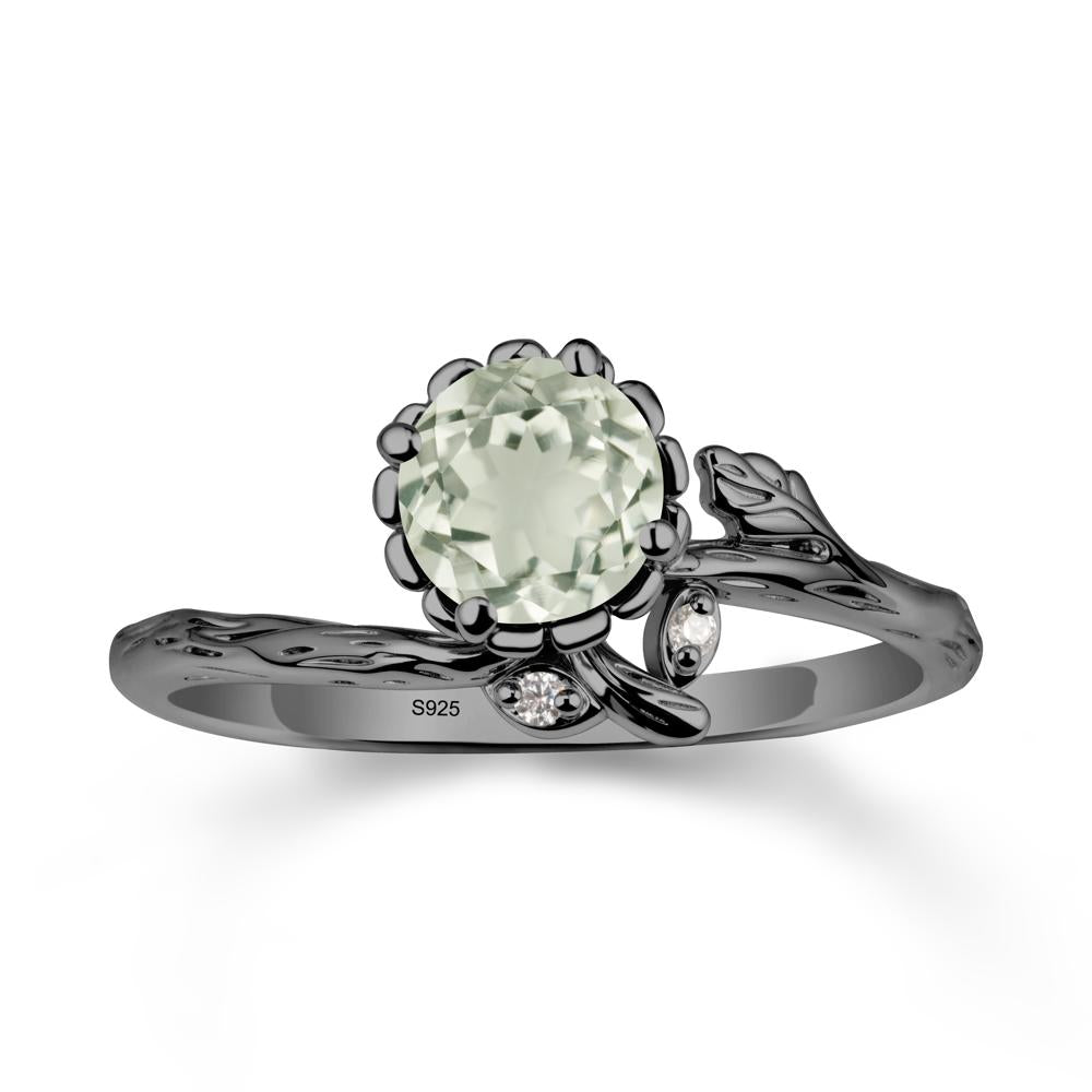 Floral Green Amethyst Ring with Leaf - LUO Jewelry #metal_black finish sterling silver