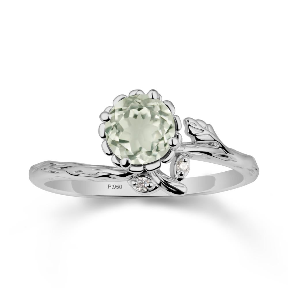 Floral Green Amethyst Ring with Leaf - LUO Jewelry #metal_platinum