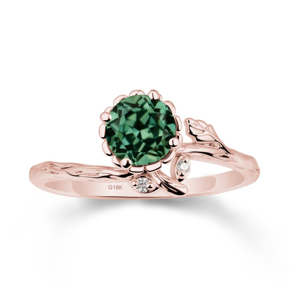 Woodgrain Textured Band Floral Green Sapphire Ring - LUO Jewelry #metal_18k rose gold