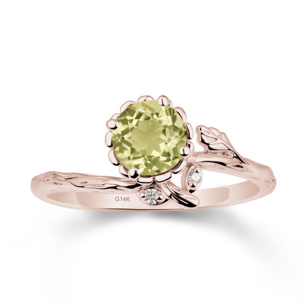 Floral Lemon Quartz Ring with Leaf - LUO Jewelry #metal_14k rose gold