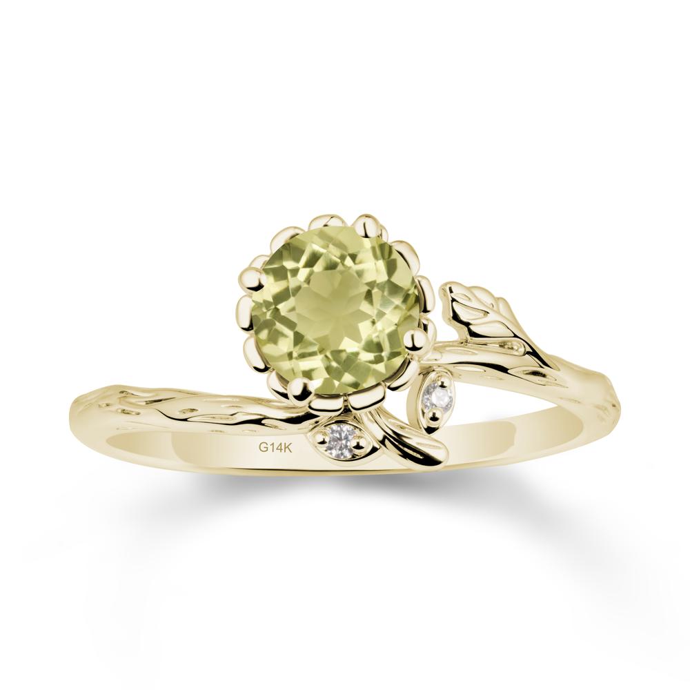 Floral Lemon Quartz Ring with Leaf - LUO Jewelry #metal_14k yellow gold