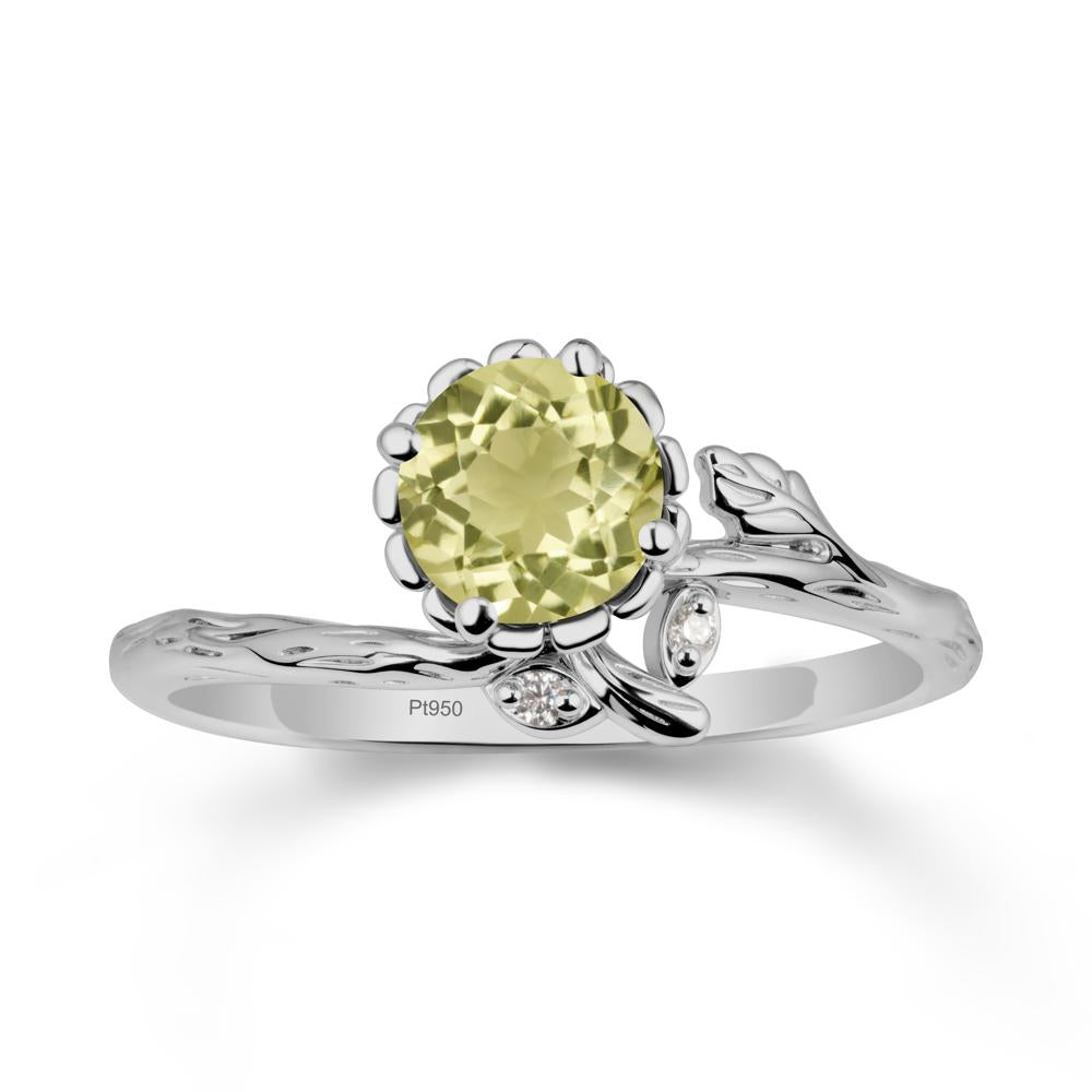 Floral Lemon Quartz Ring with Leaf - LUO Jewelry #metal_platinum