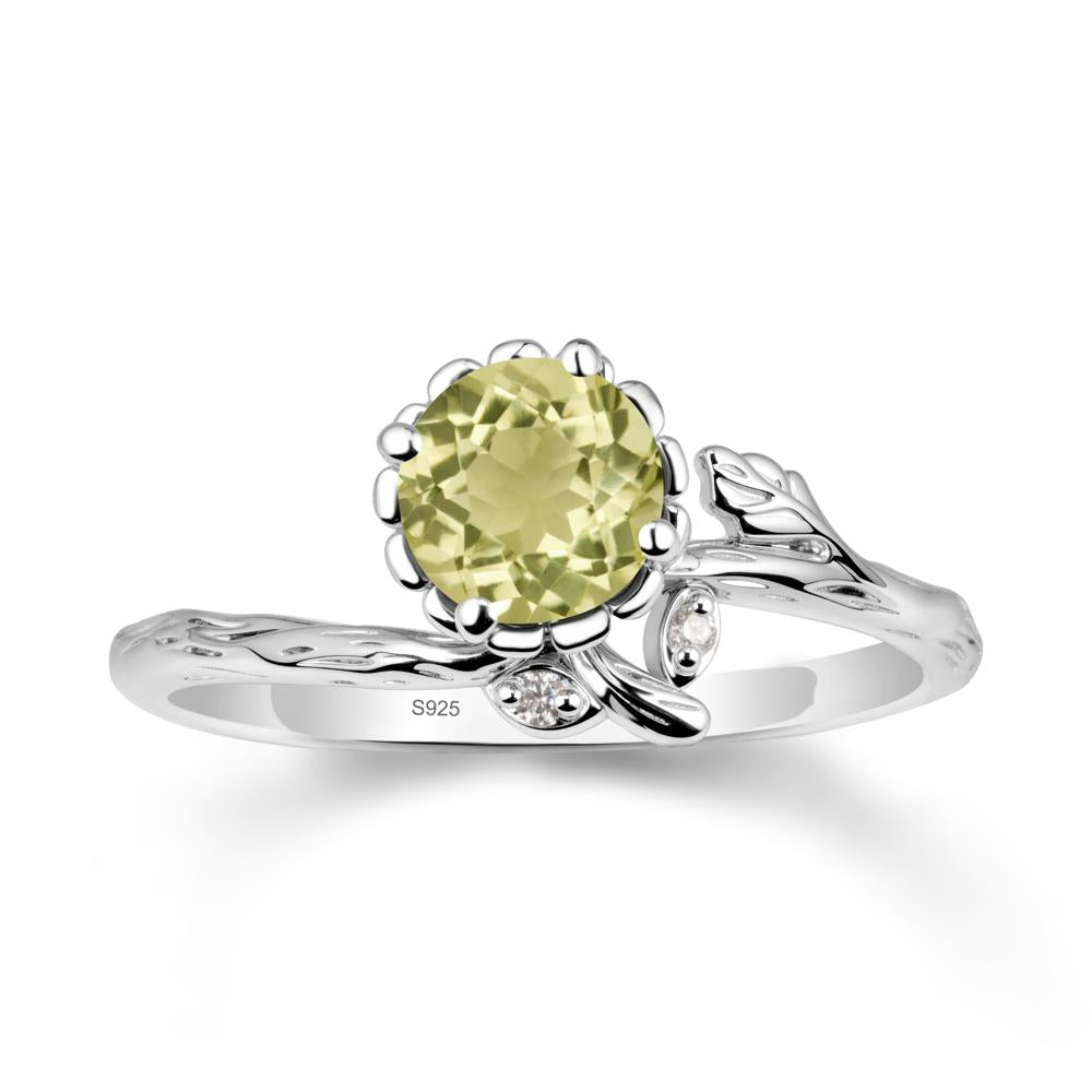 Floral Lemon Quartz Ring with Leaf - LUO Jewelry #metal_sterling silver