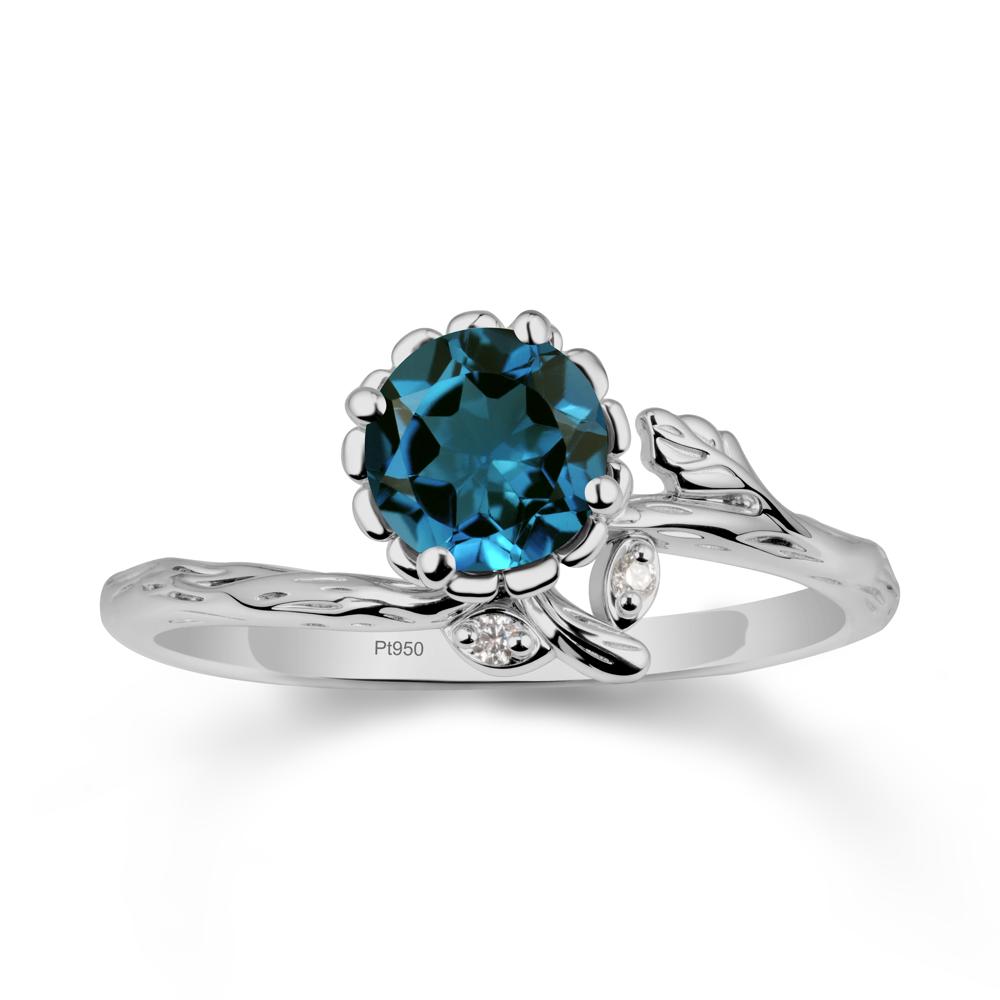 Woodgrain Textured Band Floral London Blue Topaz Ring - LUO Jewelry #metal_platinum