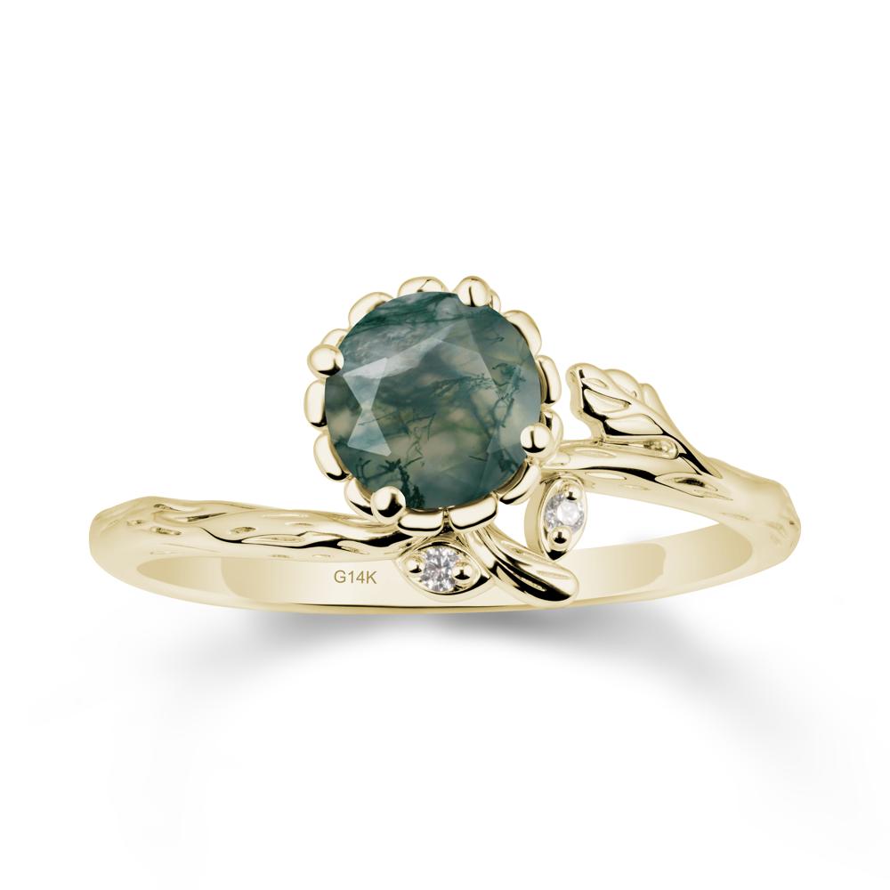 Floral Moss Agate Ring with Leaf - LUO Jewelry #metal_14k yellow gold