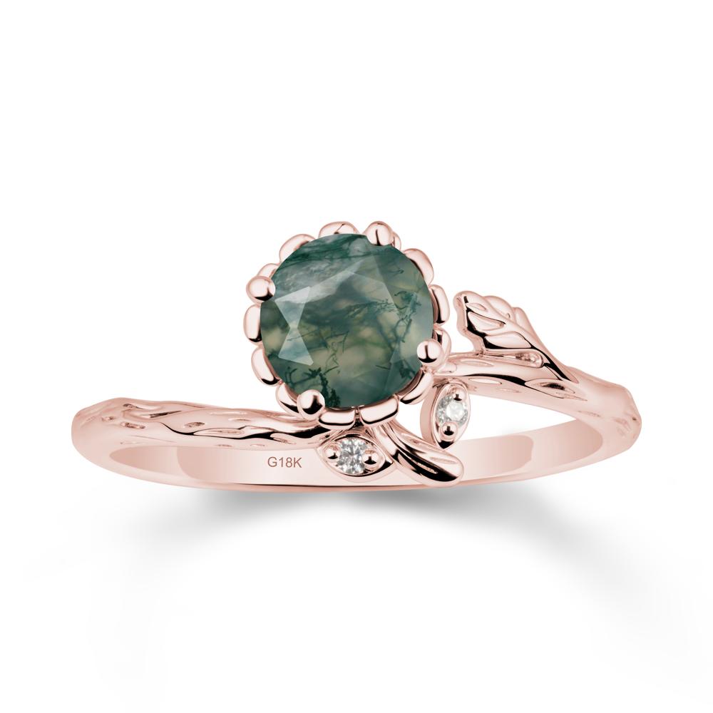 Floral Moss Agate Ring with Leaf - LUO Jewelry #metal_18k rose gold