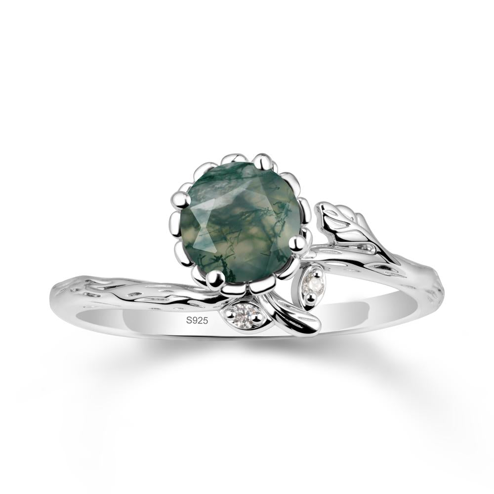 Floral Moss Agate Ring with Leaf - LUO Jewelry #metal_sterling silver